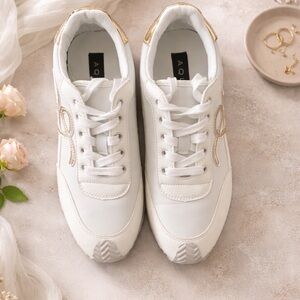 Aqua Women's White and Gold Sneakers